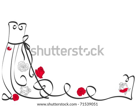 stock vector Vector picture with wedding dress and roses