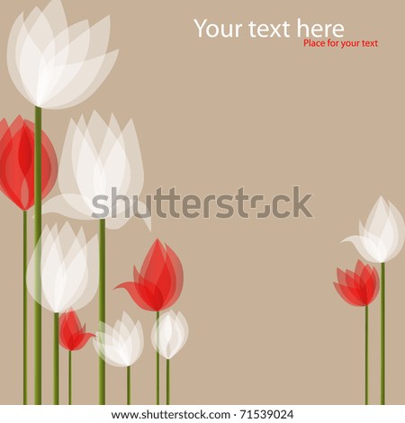 stock vector Vector picture with white and red tulips on black background