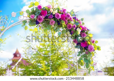 Arch for the wedding ceremony. Floristic composition in vintage style. The Provence.