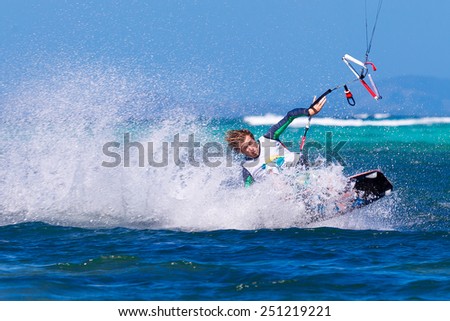 Boracay island, Philippines - January 28, 2015 : unidentified kite-surfer performs in competitions \