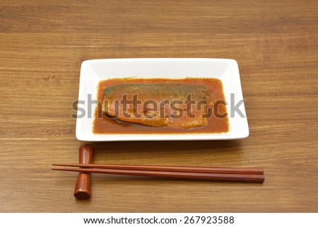 Fish stew with traditional mackerel and fermented soybean paste/Mackerel dish boiled in soybean paste