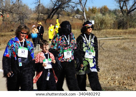 WESTMINSTER, COLORADO - November 14, 2015 - Group of people participating in the Denver Gorilla Run to raise funds for the Gorilla Conservation Fund in Africa