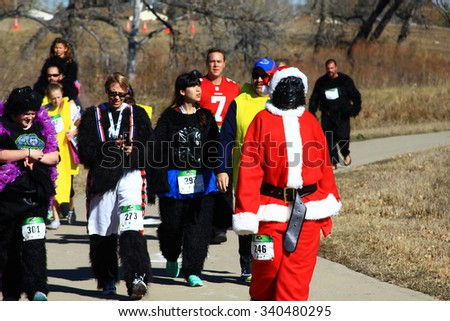 WESTMINSTER, COLORADO - November 14, 2015 - Group of people participating in the Denver Gorilla Run to raise funds for the Gorilla Conservation Fund in Africa