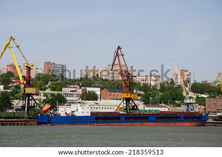 international port Rostov on Don Russia and huge ship