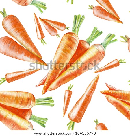 Carrots. Food pattern, painted watercolor manually.