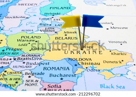 Ukrainian flag on country map