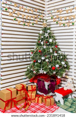 New Year decorations at Christmas, decorative area for a photo shoot