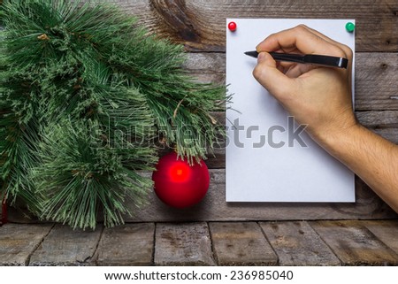 Christmas decorations tree, toy, handmade and paper and pen for writing plans 2015