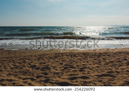 Sea landscape. Tropical sea and blue sky in soft shadow
