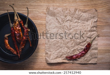 Spices for prepare tasty food with soft shadow in the wooden background with paper for taxt