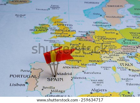Spain flag on a country map