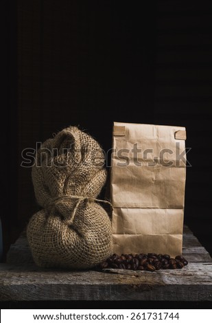 Coffee beans and empty package eco bag