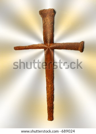 Cross made from old nails with star gradient background