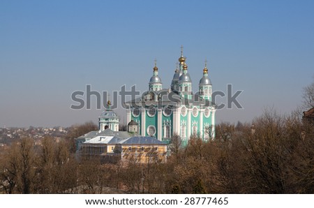 The Cathedral of the Assumption, dominating the city of Smolensk from the lofty Cathedral Hill, Russia.