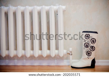 pair of woolen felt boots on white background