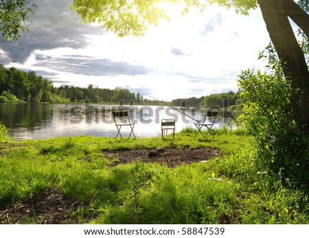 River Fishing place on lake under sky