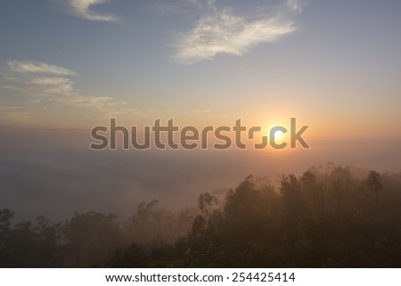 mountains, morning, early morning, sun, sunrise, mist, scenery, landscape, sky, blue sky, clear sky