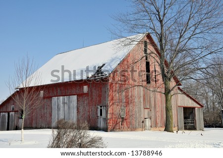 Old Red Barn in Winter