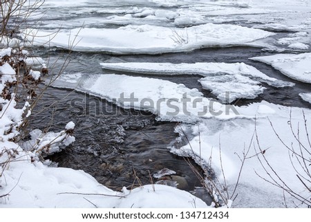 The winter river under ice
