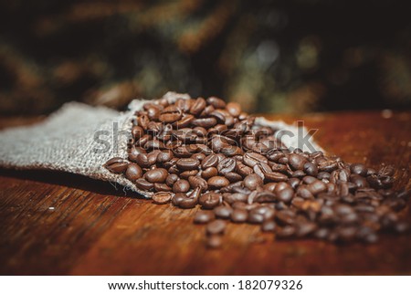 Shot of Coffee Beans in a Bag