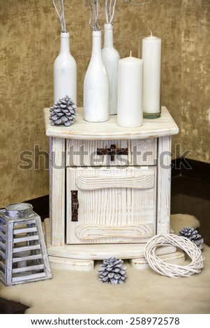 vintage lamp with bokeh and candles on warm feeling in wedding hall