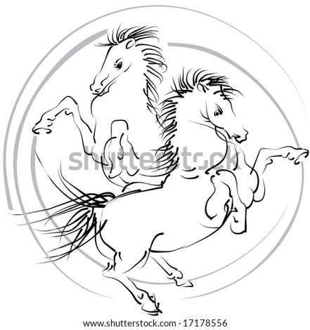 black and white pictures of horses. stock vector : Black and white