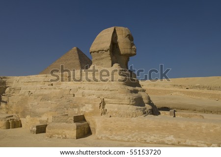 Sphinx and pyramid in Giza, the only one of the Seven Wonders of Ancient world