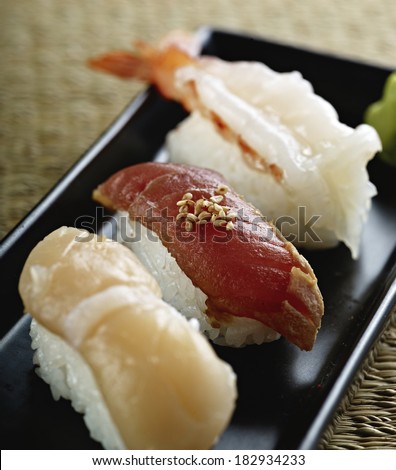Japanese Sushi front viewÃ?Â¯Ã?Â¼?Shrimp, Tuna, Scallop