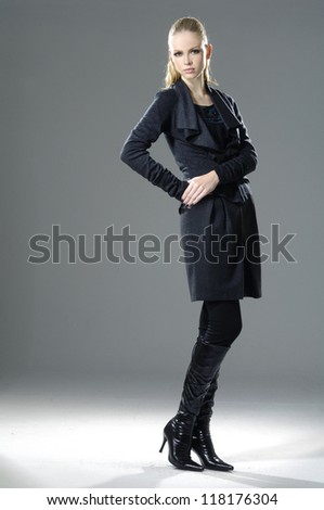 full-length portrait of a styled professional model.