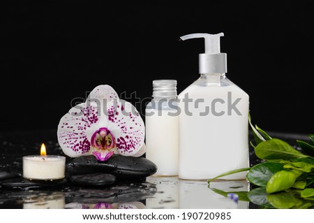Still life with orchid ,massage oil,candle and zen stones