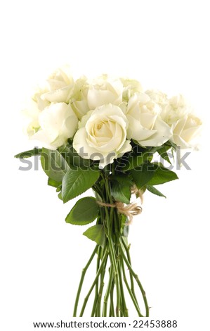 A vase of glass with a bunch of white roses