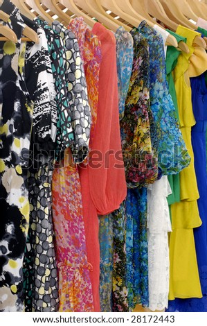 Fashion colorful clothing on display