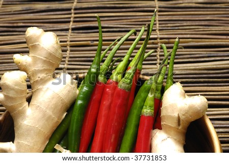 Fresh vegetables on bamboo containers