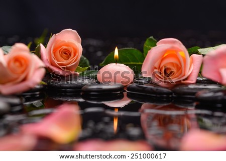 Beautiful rose ,petals with candle and therapy stones ,Valentines Day background