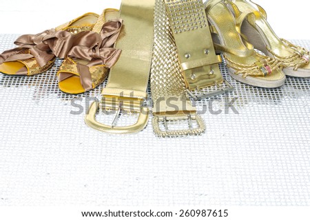 Set of female fashion belts and shoe