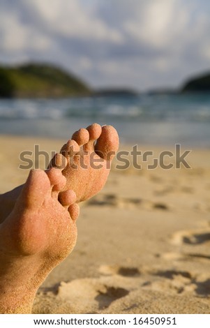 Sandy feet on beach