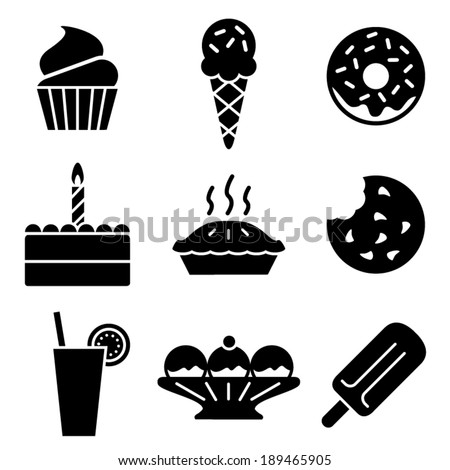 Simple black and white vector dessert icons