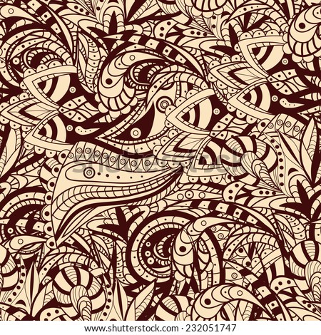 Raster Seamless abstract hand-drawn ornament pattern, wavy background. Pattern can be used for wallpaper, pattern fills, web page background, surface textures. Gorgeous seamless floral background