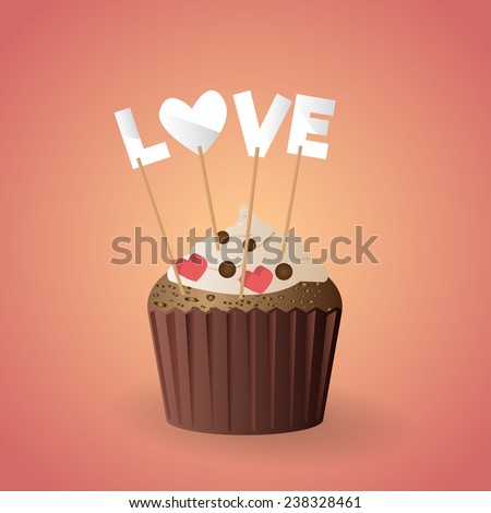 Happy Valentine\'s day card with vintage colors cupcake and paper love letters