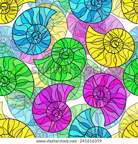 Raster  Raster Seamless abstract hand-drawn ornament pattern with colorful snails. Seamless pattern can be used for wallpaper, pattern fills, web page background, surface textures.
