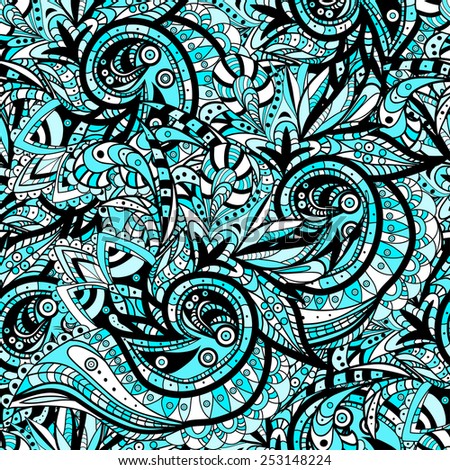 Raster Seamless abstract hand-drawn ornament pattern, wavy background. Pattern can be used for wallpaper, pattern fills, web page background, surface textures, wrapping paper.