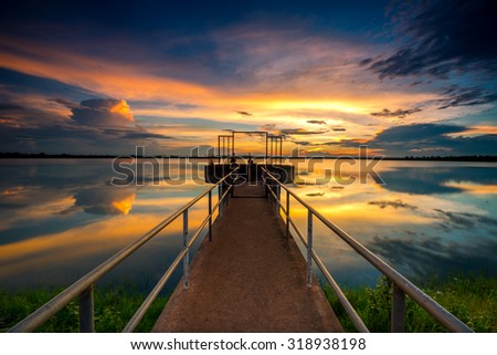 Light Twilight dam water storage dams in Sakon Nakhon, Thailand.
