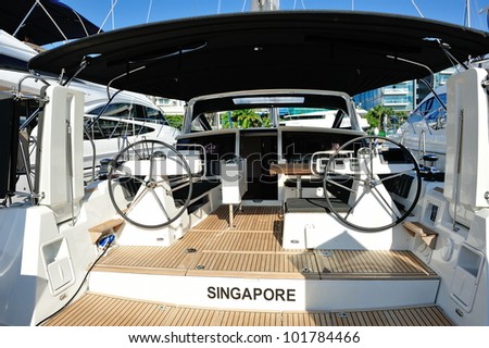SINGAPORE - APRIL 28: Interior of a luxury yacht at Singapore Yacht Show April 28, 2012 in Singapore