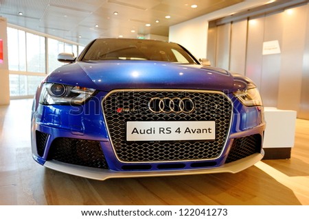SINGAPORE - DECEMBER 15: New Audi RS4 Avant on display at the opening of the new Audi Centre Singapore December 15, 2012 in Singapore
