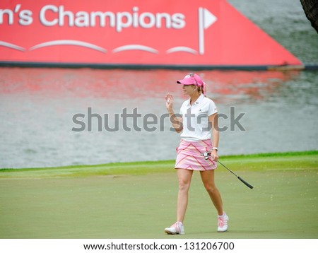 SINGAPORE - MARCH 3: American Paula Creamer happy with her game during HSBC Women\'s Champions at Sentosa Golf Club Serapong Course March 3, 2013 in Singapore