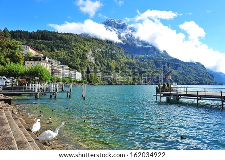Scenic coastline of Swiss Knife Valley, Brunnen in Switzerland