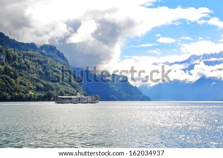 Ferry travelling on Lake Lucerne in Swiss Knife Valley, Brunnen in Switzerland