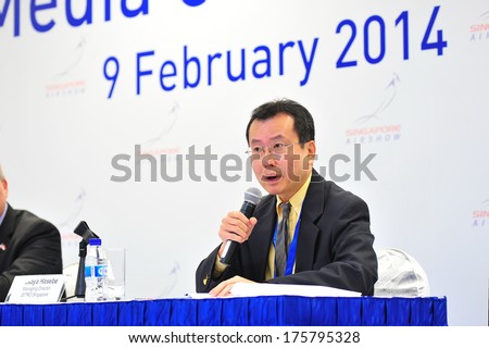 SINGAPORE - FEBRUARY 9: Masaya Hasebe, Managing Director of Jetro Singapore speaking at media conference of Singapore Airshow February 9, 2014 in Singapore