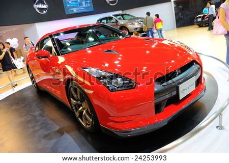 SINGAPORE - OCTOBER 4: Nissan GTR sports car on display during the Singapore Motorshow on October 4, 2008 in Singapore