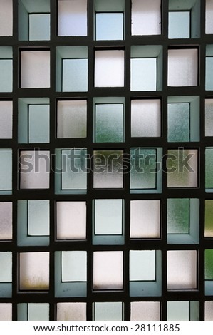Colored frosted glass wall of modern building